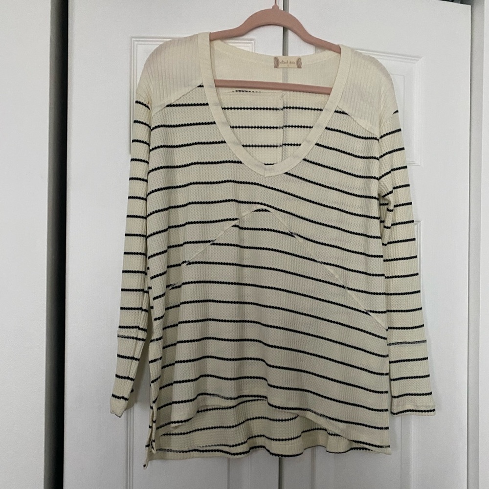 Altar'd State Cream and Black Striped Long Sleeve Top